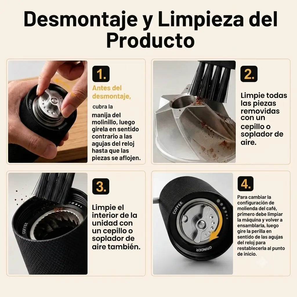 Molinillo de Café Manual Portátil en Acero Inoxidable.
