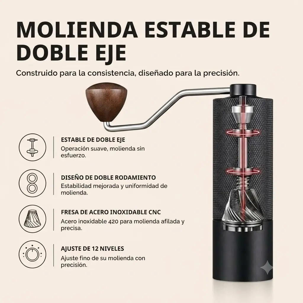 Molinillo de Café Manual Portátil en Acero Inoxidable.